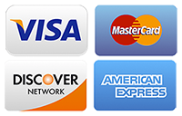 we accept visa, mastercard, discover and american express credit cards logo